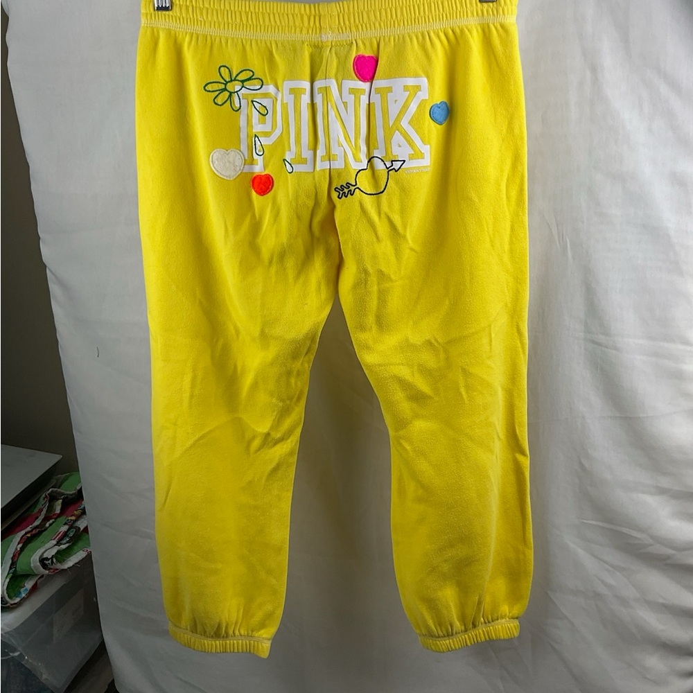 PINK Victoria's Secret Yellow  Joggers with Peace Sign - Picture 9 of 11